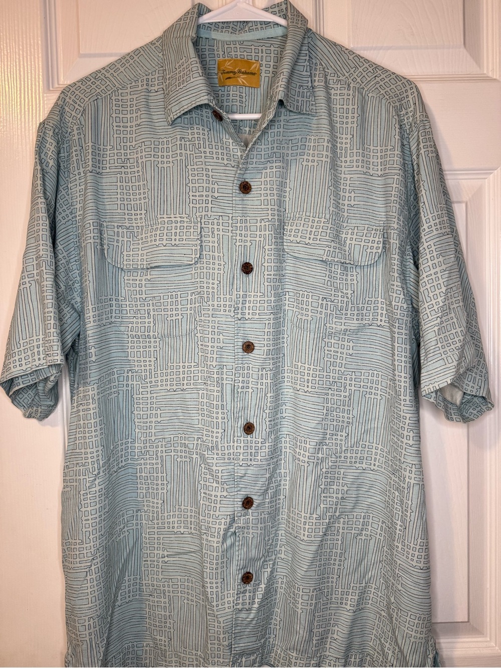 Tommy Bahama Light Blue Geo Print Short Sleeve Button-Down Shirt